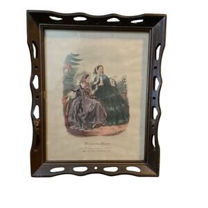 Antique Moroir Des Modes French Wood Framed Fashion Print Circa 1800s